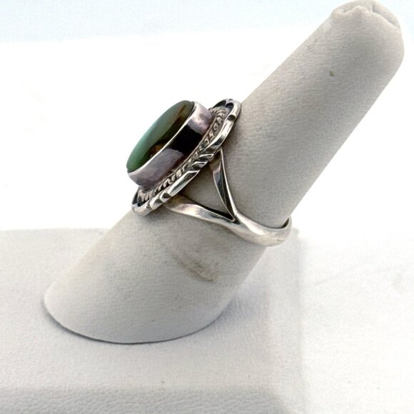 Estate Sterling Silver 925 Green Stone Ring Sz 7 Signed V Chee Navajo Vintage - Picture 4 of 8